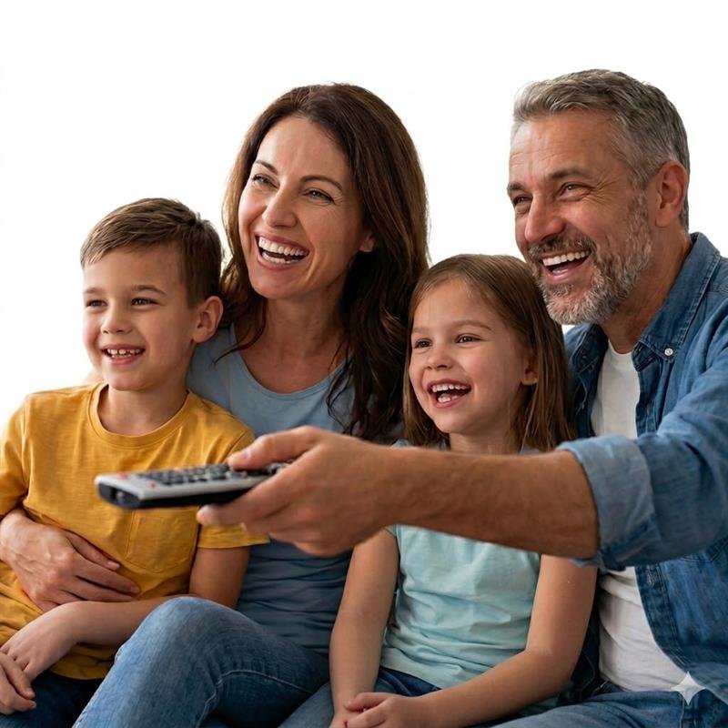 Familie nutzt German IPTV im Wohnzimmer